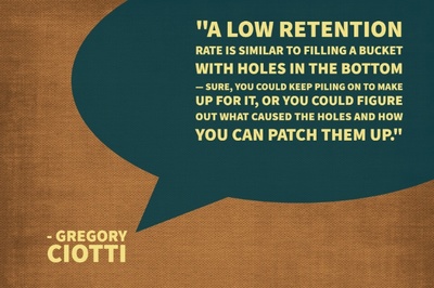 "A low retention rate is similar to filling a bucket with holes in the bottom — sure, you could keep piling on to make up for it, or you could figure out what caused the holes and how you can patch them up." - Gregory Ciotti
